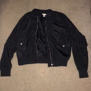 black silk bomber jacket with pockets